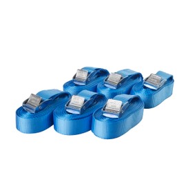 6 x Clamp Lock Straps, Lashing Straps, for up to 250 kg, 25 mm Wide, One-Piece, 3 m, 4 m, 5 m, 6 m, Black, Blue, Red, Neon Yellow, Olive Green