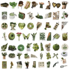 62PCS Green Plant Aesthetic Stickers,Vinyl Waterproof Decal,Perfect for Kids,Teens, Adult Home Decor,Water Bottle Suitcase Phone Skateboard Guitar Water Cup Bike Laptop Scrapbook