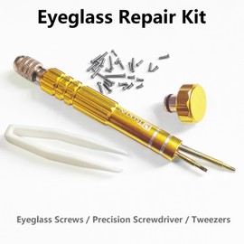 PTSLKHN Eye Glass Repairing Kit, S2 Steel Screwdriver with 15 Types of Screws, Precision Eyeglass Repair Tool Set (Gold2in1-screws)
