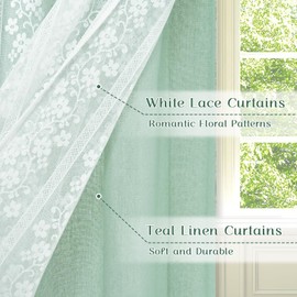 ASPMIZ - Cortinas de cocina de lino de 24 pulgadas de largo, cortinas de cocina de doble capa, juegos de 2 paneles con bolsillo para barra, cortina corta para ventana de granja, tratamiento de ventana