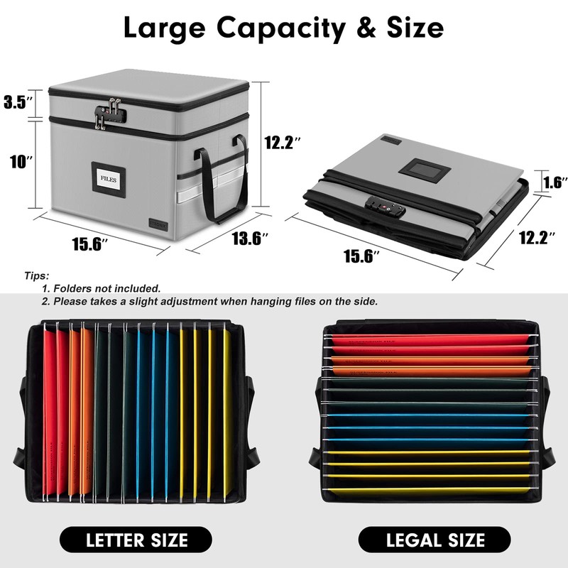 Fireproof Document Box with Lock, 2-Layer File Box Storage Organizer