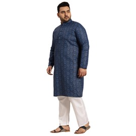 Sojanya Plus (Since1958) - Conjunto de pijama de algodón para hombre, color azul marino y negro, estampado Kurta y blanco, Azul, 3X-Large