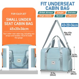 FIORETTO for Easyjet Airlines Cabin Bag 45x36x20 Underseat Travel Hand Luggage Carry on Bag Weekend Overnight Duffle Holdall Bag for Women and Men with Shoes Compartment Blue