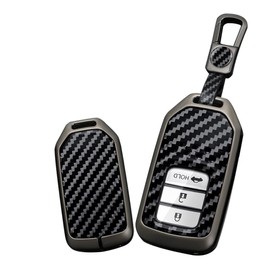 TECART Carbon Pattern Key Fob Cover Fit for Honda Accord Remote Metal Key Holder Full Protection 2/3/4/5/6 Buttons Black