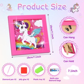 SATINIOR Diamond Gem Kits with Frame for Kids 5D Cute Unicorn Party Favors Diamond Art Crafts DIY 5D Painting Art Kits for Christmas Girls Boys 6 8 10 12 Birthday Embroidery Gifts Party Decorations