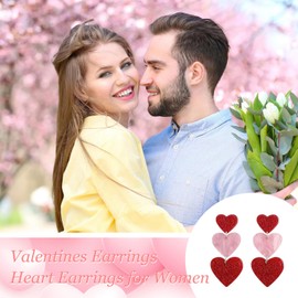 Pink Heart Drop Earrings for Women Long Heart Dangle Earrings Cute Love Dangling Heart Earrings Red Heart Earrings for Women Valentine’s Day Gifts