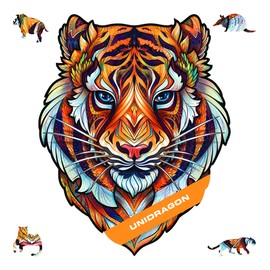 UNIDRAGON Original Wooden Jigsaw Puzzles - Lovely Tiger, 104 Pieces, Small 7.4 x 9.3 inches, Beautiful Gift Package, Unique Shape Best Gift for Adults