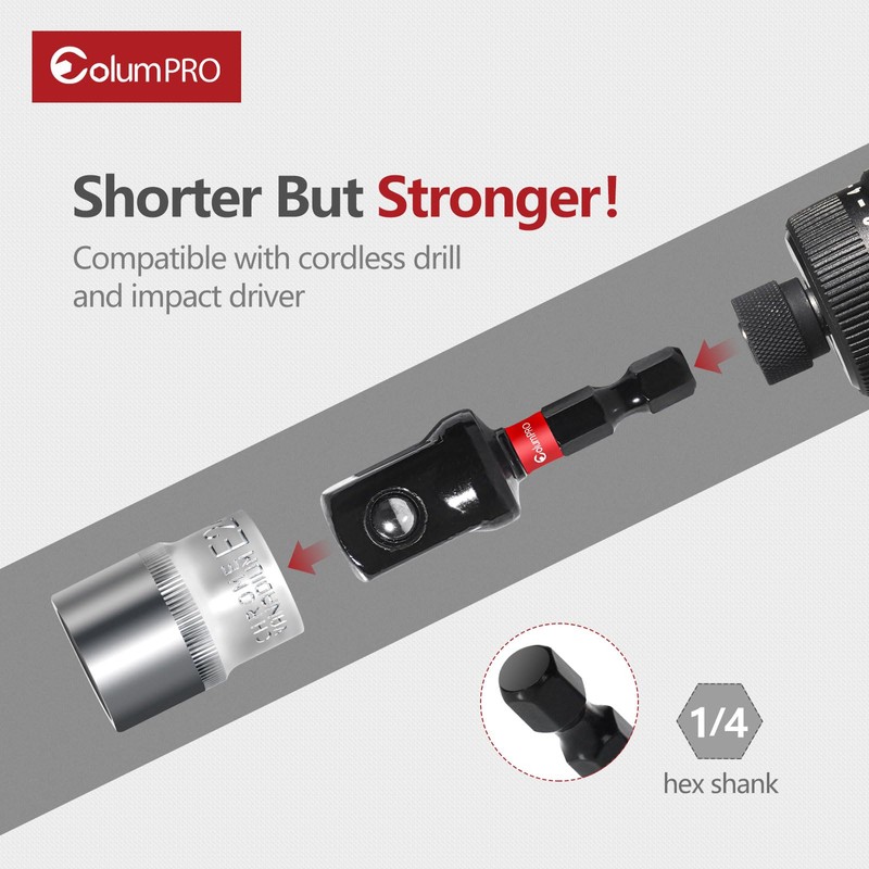 ColumPRO 6PCS Stubby Impact Socket Adapter Set, Hex Shank Impact