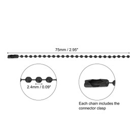 sourcing map 20Pcs 3 Inch 7.5cm Ball Bead Chain, Stainless Steel Ball Chain with Connectors for Hanging Ornament Jewelry Necklace Dog Tag Keychain Christmas Decoration, Black