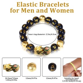 biuufish Feng Shui Obsidian Bracelet, 24k Gold Plated Change Color Pixiu Bracelet Dragon Protection for Men Women, Mantra Prayer Beads Bracelets Meaning to Attract Wealth and Good Luck(12mm)