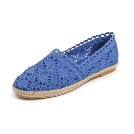 Feversole Women's Close Toe Espadrilles Women's Comfort Breathable Slip On Flats Shoes Blue Knit Crochet Jute Size 6