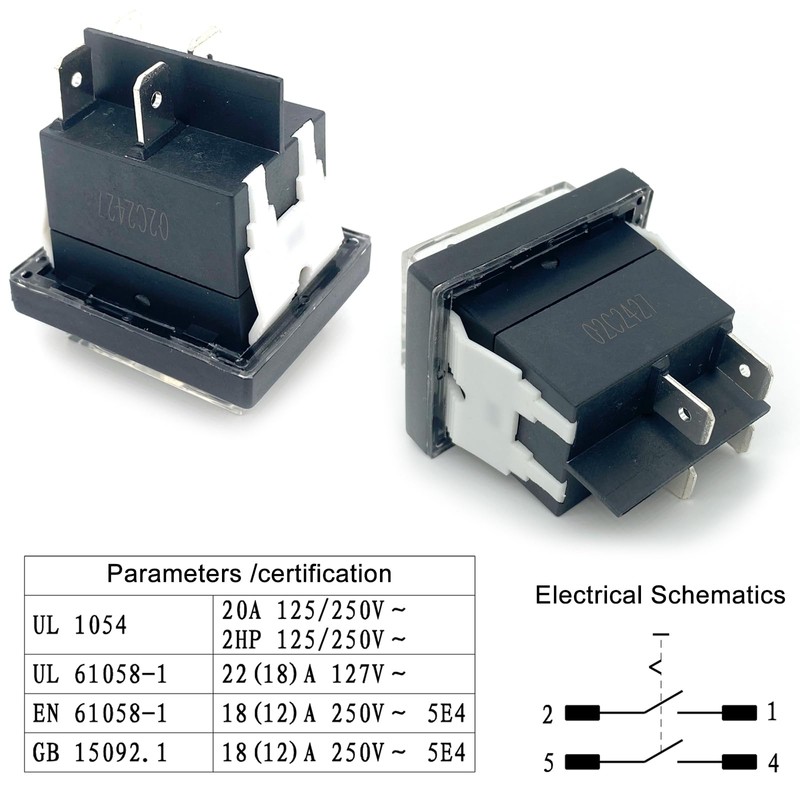 HY12-9-7 Push Button Switch (2-Pack) 20A 125/250V 2HP 4-Pin DPST
