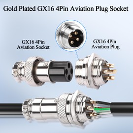 QIANRENON Gold Plated GX16 4 Pole Aviation Plug Socket GX16 4Pin Male Bulkhead Mount Airline Plug Connector GX16-4 Female Cable Solder Adapter M16, 400V/7A, for Electrical Signal Connection, 2Pcs