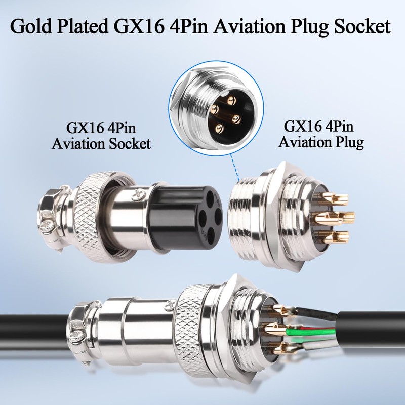QIANRENON Gold Plated GX16 4 Pole Aviation Plug Socket GX16