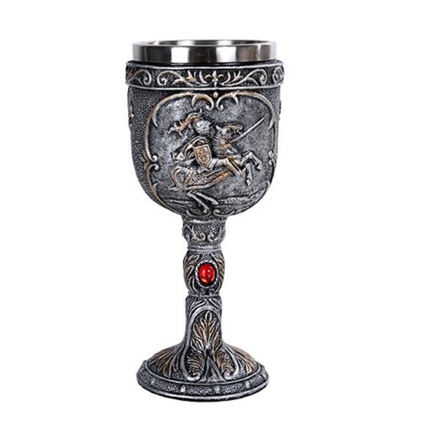 Copa de vino Medieval Knight de polirresina con borde de acero inoxidable