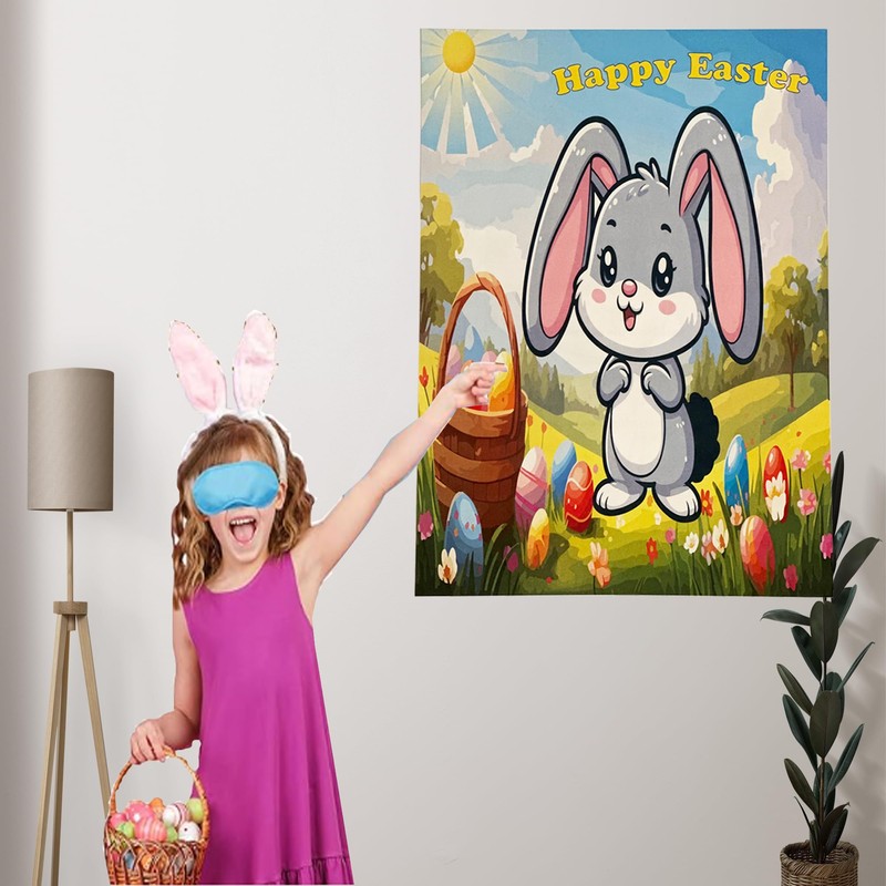 BASHOUT Easter Party Game, Pin The Tail on The Bunny,