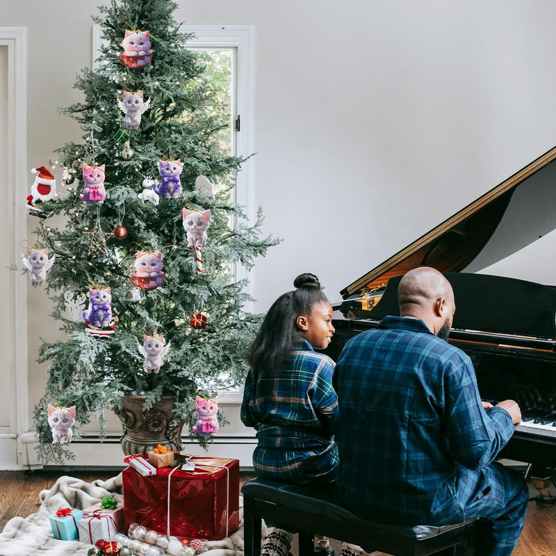 5 PCS Ideas 2D Acrylic Christmas Cat Ornament Small Cute