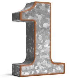 CraftyCrocodile 7" Galvanized Metal Numbers for Wall Decor - 3D Number 1 for Hanging & Free Standing - Decorative Rustic Table Numbers for the Living Room, Bedroom, Kitchen