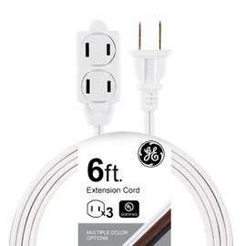 GE 3-Outlet Extension Cord with Multiple Outlets 6 Ft Extension Cord Power Strip 2 Prong 16 Gauge Twist-to-Close Safety Outlet Covers Indoor Outlet Extender UL Listed White 51937