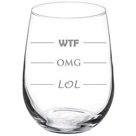 MIP 17 oz Stemless Wine Glass Funny LOL OMG WTF
