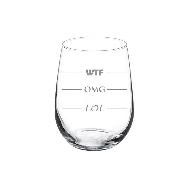 MIP 17 oz Stemless Wine Glass Funny LOL OMG WTF