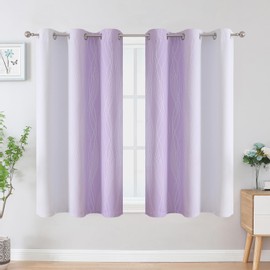 VEHEDE Lilac and Greyish White Ombre Blackout Curtains 45 Inch Drop for Kitchen, Thermal Insulated Eyelet Gradient Curtains, Light Blocking Wave Printed Drapes for Bathroom, W42 x L45 Inch, 2 Panels