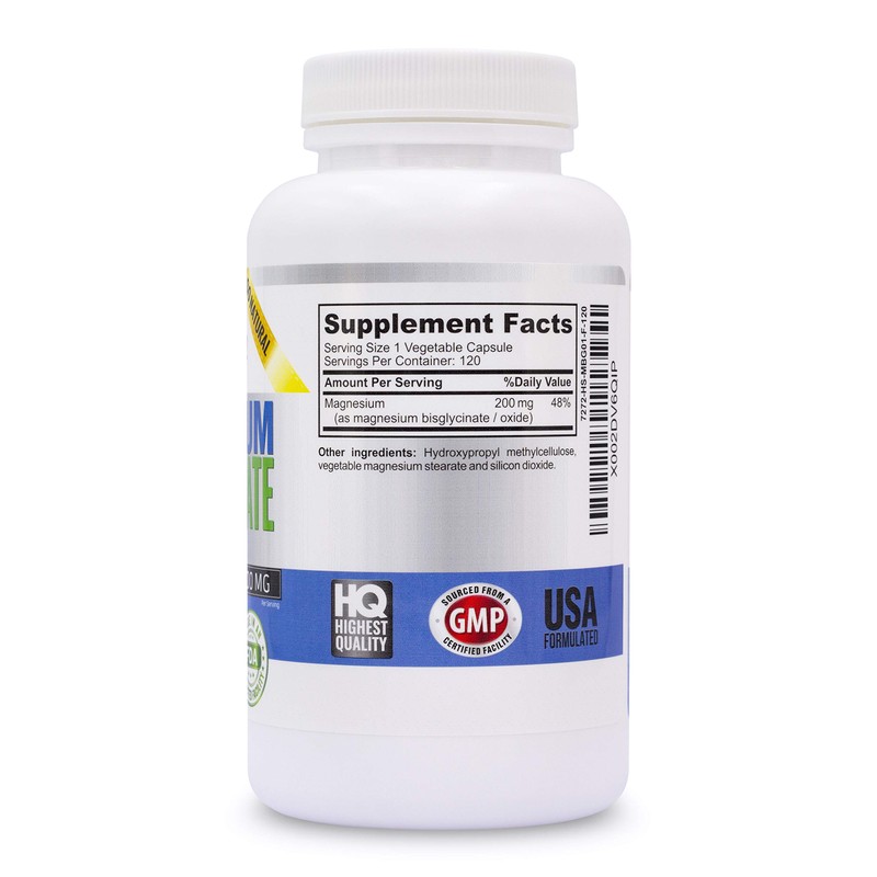 Vitalité Now! Magnesium Bisglycinate 200mg - 100% Chelated Capsules for