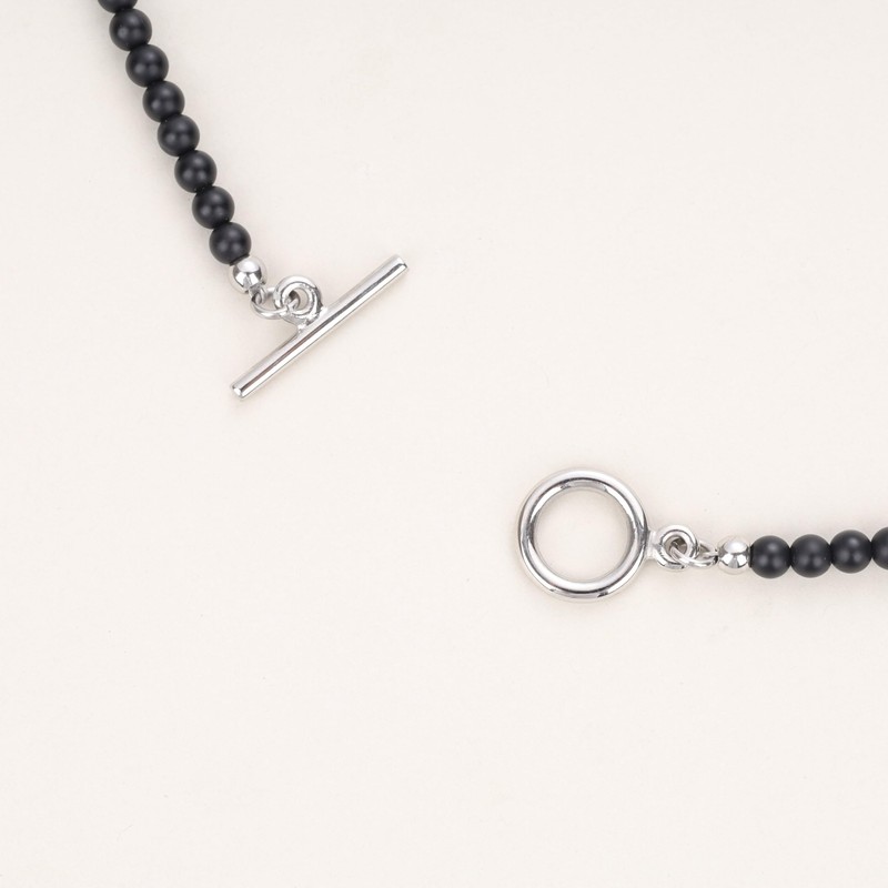 GAVU Stone Bead Necklace, Stainless Steel, Onyx