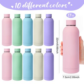 Bokon 10 Pcs Stainless Steel Water Bottle Bulk Double Layer Vacuum 17 oz Small Mouth Sport Insulated Metal Valentine's Day Gifts Reusable Flask with Leakproof Lid for Cyclists Runners(Colorful)
