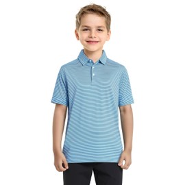 Golf Shirts for Boys Dry Fit Moisture Wicking Casual Striped Collared Kids Golf Polo Shirts for Boys Short Sleeve Golf Polos for Boy, 14-16 Years