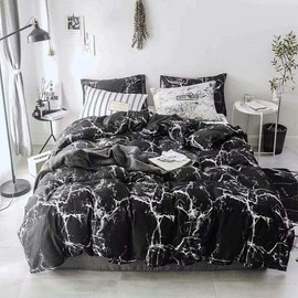 CLOTHKNOW Black Marble King Size Comforter Set Black Bedding Comforter Sets Black Bed Comforter Abstract Black White Bedding Sets King Comforter 3Pcs Marble Comforter Sets King