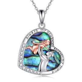 VONALA Father Daughter Necklace 925 Sterling Silver Dad Daughter Pendant Chain Love Heart Jewellery Birthday Gifts for Girls Ladies Granddaughter, Sterling Silver, Cubic Zirconia