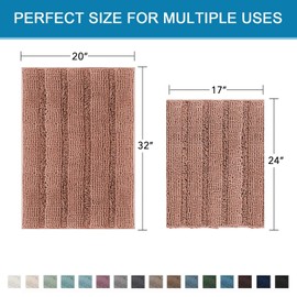H.VERSAILTEX Bathroom Rug Set Bath Mats, 2 Piece Bath Mats for Bathroom Non Slip Thick Soft Chenille Striped Bath Rug Set, Bath Mats for Bathroom Sets (Muted Clay, 20" x 32"/17" x 24")