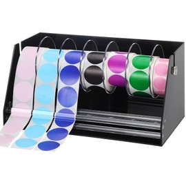 Feifeiya 7 Disks Adjustable Label Dispenser Acrylic Sticker Roll Dispenser Label Roll Holder 11.8 x 6.7 x 5.5 Inch Multi Use Sticker Holder Organizer Stand for School Gifts and Home Office Desktop