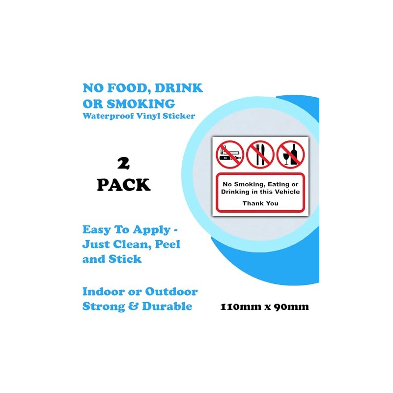 2-Pack - No Smoking Eating or Drinking in Vehicle -