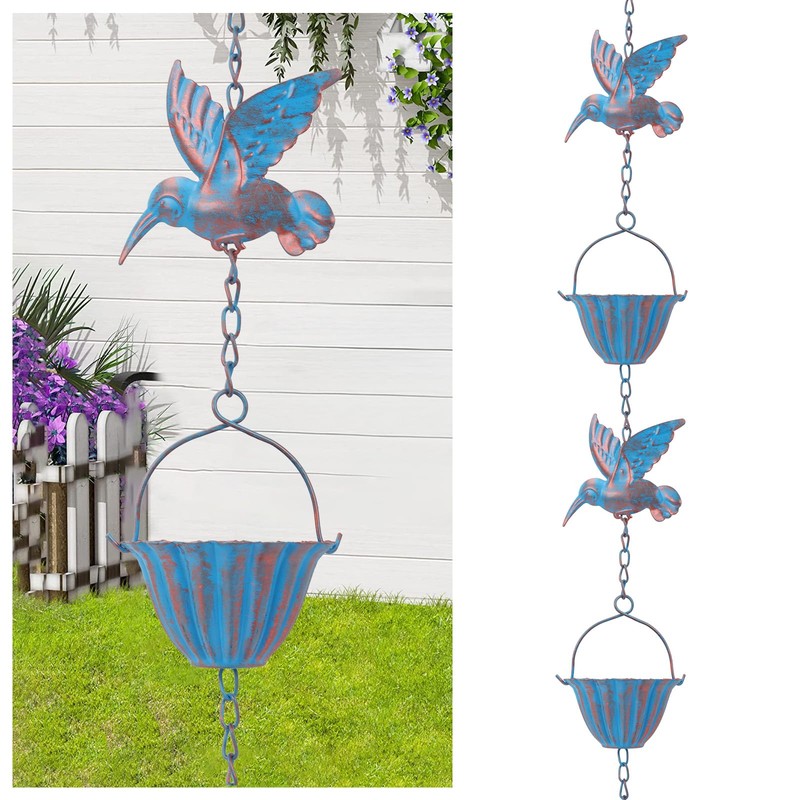 Ruaizel 7.8FT Rain Chains for Gutters, Hummingbird Rain Catcher, Outdoor