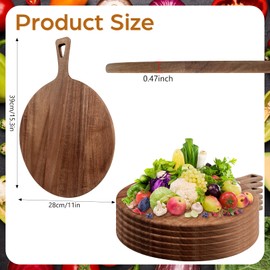 15.4 x 11.4 Inch Acacia Wood Cutting Board with Handle Round Wooden Cutting Boards Cutting Serving Board for Kitchen Meat Bread Cheese Pizza Vegetables Board Wedding Housewarming Gift