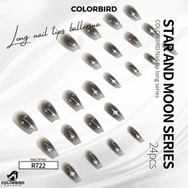 COLORBIRD Nail Tips, Long, 24 Pieces, Black, Nail Tips, Short, Cute, Ballerina (R722)