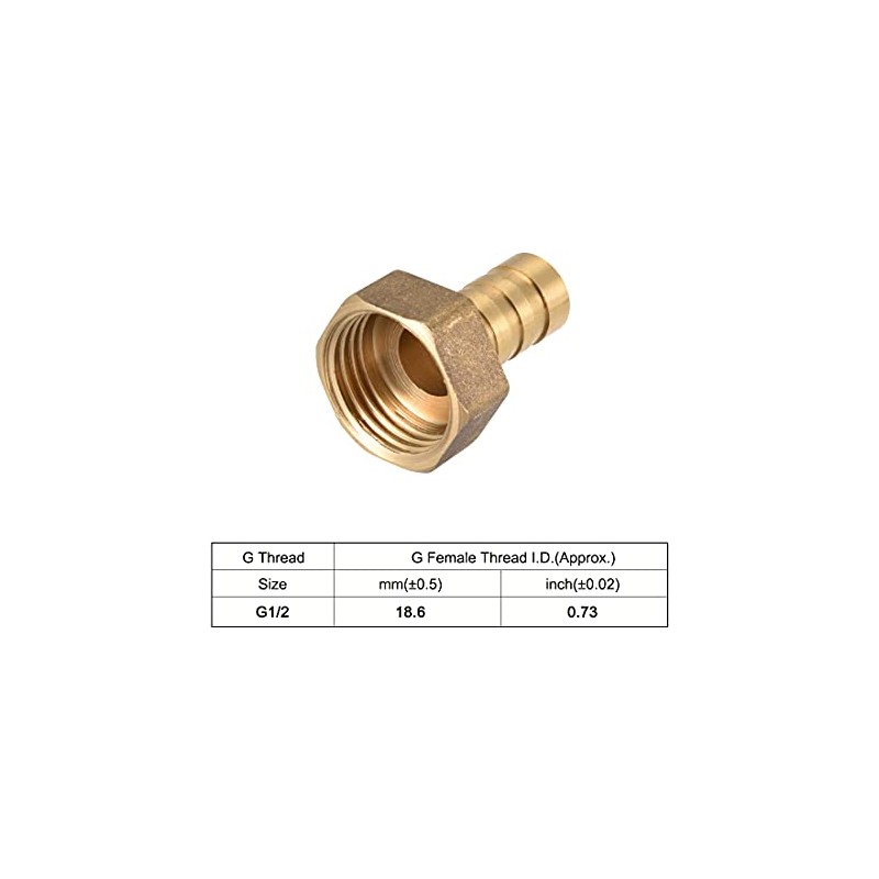 sourcing map Brass Hose Barb Fitting Connector, 12mm Barb G1/2