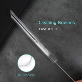 Reusable Glass Straws: 2 Regular Straws + 2 Boba Straws + 2 Wheat Cases + 4 Cleaning Brushes + 1 Pouch, for Hot and Cold Drinks, Portable for Personal Use, Smoothie Bubble Tea, 9 inches