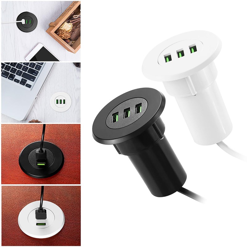 USB Built-in Socket, 3 Port USB Table Hub Desktop, 3.1