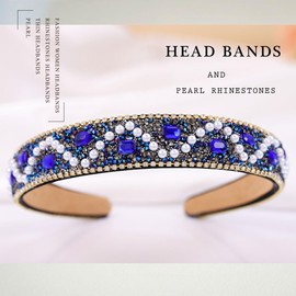 Firuilo Baroque Rhinestones Headband Pearl Thin Hairbands Sparkly Crystal Diamond Hair Hoop Hair Accessories for Women(Blue) (Type A)