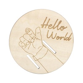 Wooden Baby Birth Bracelet Keepsake Plaque Engraved Disc Birth Sign Gift for New Parents (Hello World)