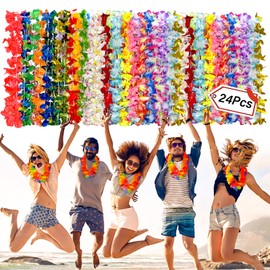 24PCS Hawaiian Leis for Luau Party Colorful Tropical Hawaiian Bulk Hula Dance Party Decor, Flower Leis Summer Beach Pool Party Decorations Favors Supplies