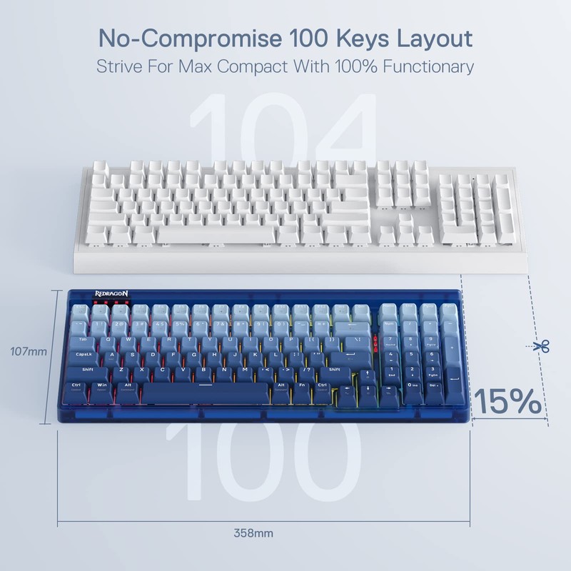 Redragon K656 PRO 3-Mode Wireless RGB Gaming Keyboard, 100 Keys