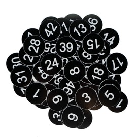 HREDZEO Plastic Number Tags, Engraved Plastic Number Tags Without Hole (1 to 50, Black), Black + Orange, 3cm