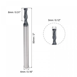 sourcing map Square Nose End Mill, 3mm Tip Dia Solid Carbide AlTiN Coated CNC Router Bits 2 Flute Spiral Milling Cutter HRC45 with 4mm Shank 50mm (2-inch) Length, 2pcs