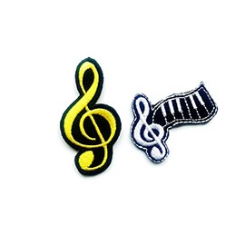 TH Set of 2 Tiny. Mini Treble Clef Sheet Musical Note Music G Musician Sign Cute Cartoon Patches Sew Iron on Embroidered Applique Badge Sign Patch Clothing Costume