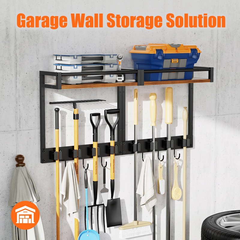 FLOUREE Broom Holder Wall Mount with Shelf, 15.7" Wx6.7 Dx15.7
