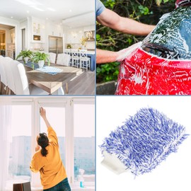 M METERXITY 2 Pack Dust Removal Gloves - Household Plush Mitten, Soft & Fluffy, Apply to Kitchen/Garden/Room (9.06 x 6.3 Inches, Blue White)